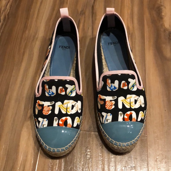 Fendi Shoes - Fendi Logo-Print Canvas Espadrille,Black/Multi 6.5